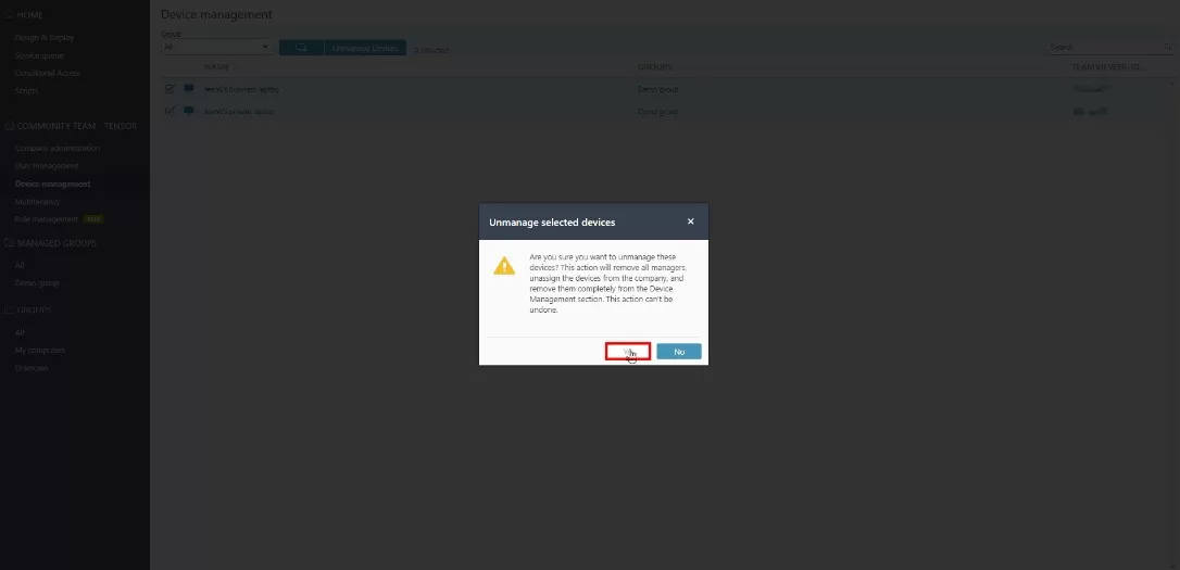 TeamViewer如何批量取消管理设备