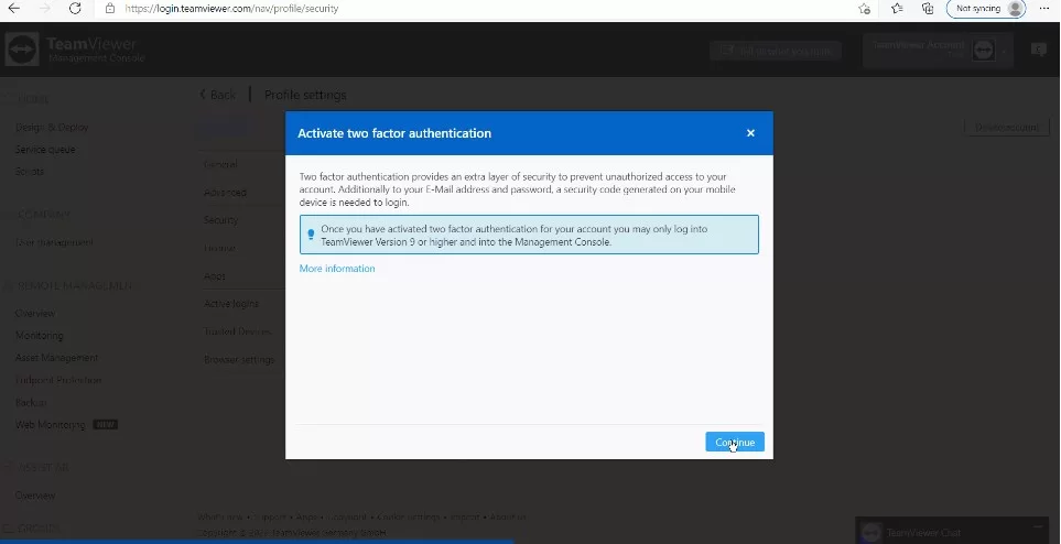 TeamViewer开/关双重认证