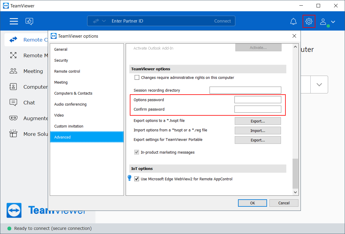 TeamViewer用密码保护选项