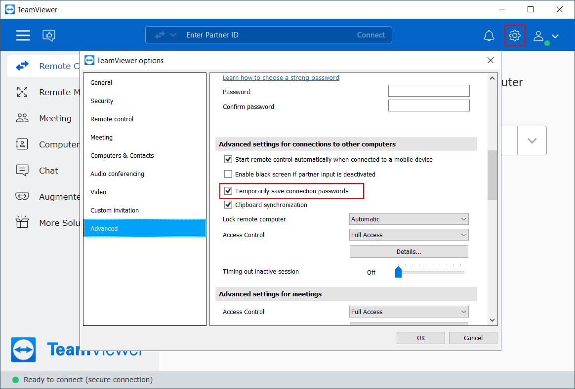 TeamViewer用密码保护选项
