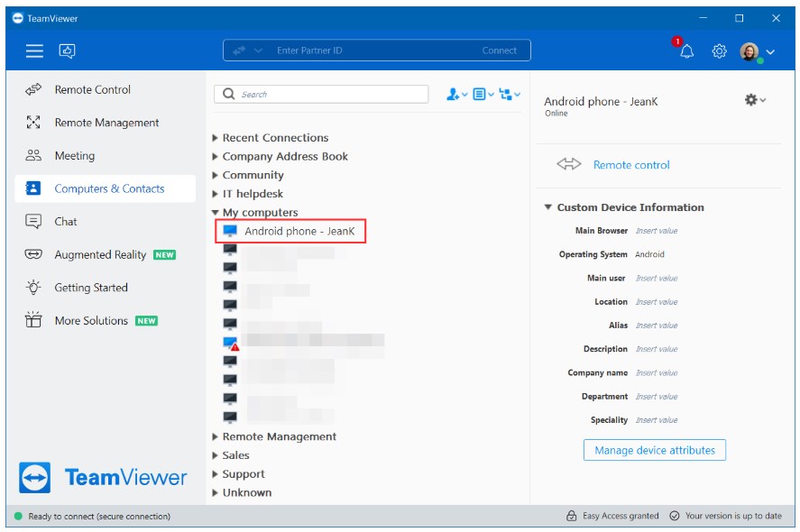 TeamViewer控制安卓设备