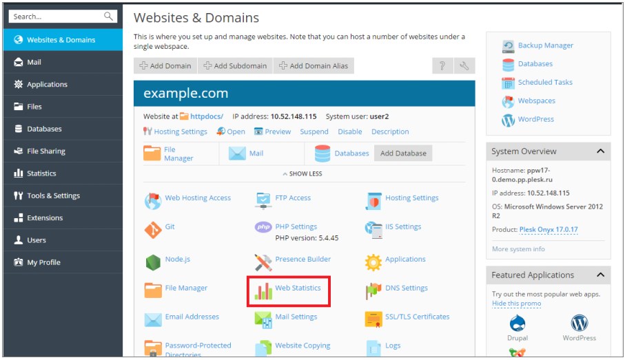 Plesk面板查看统计