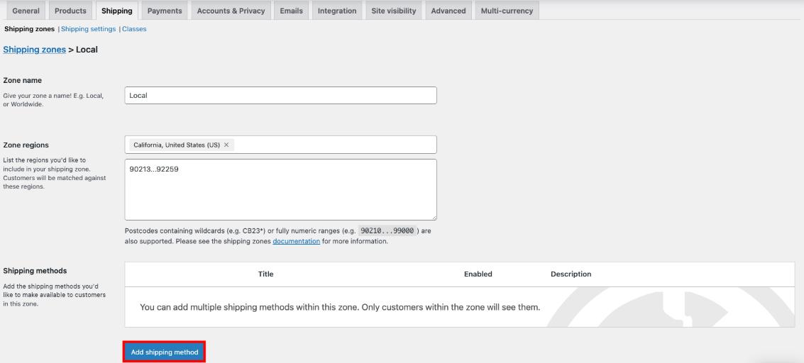 WooCommerce运输配送