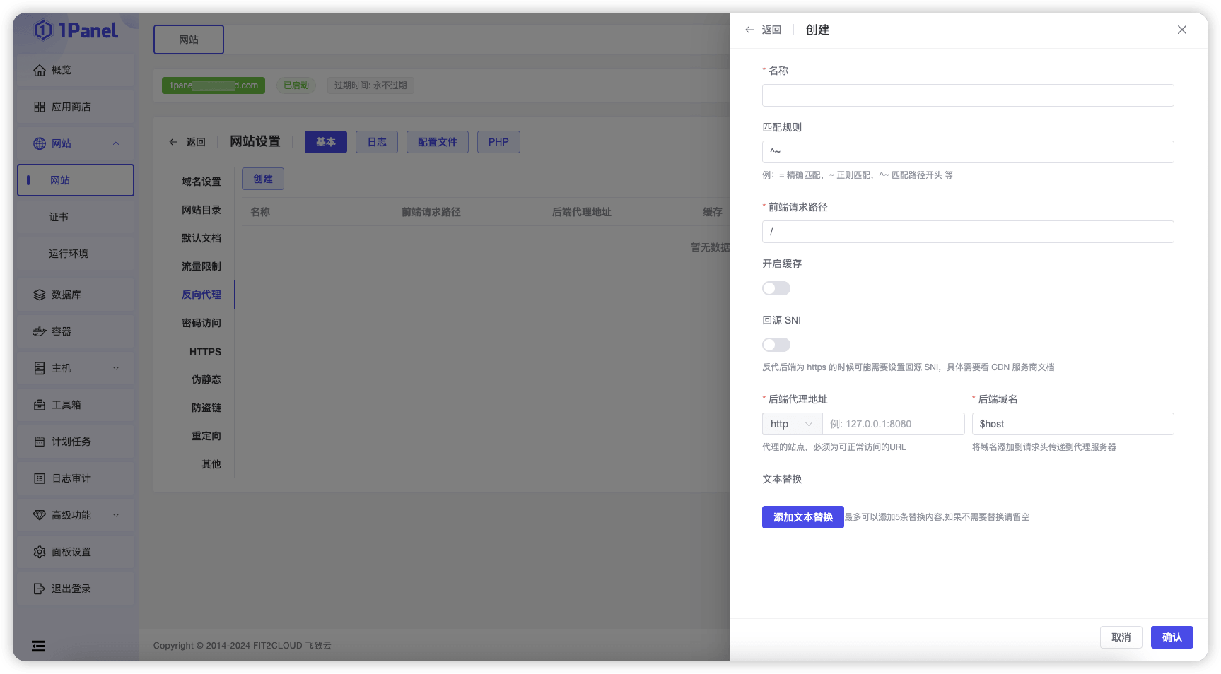 1Panel面板网站基本设置