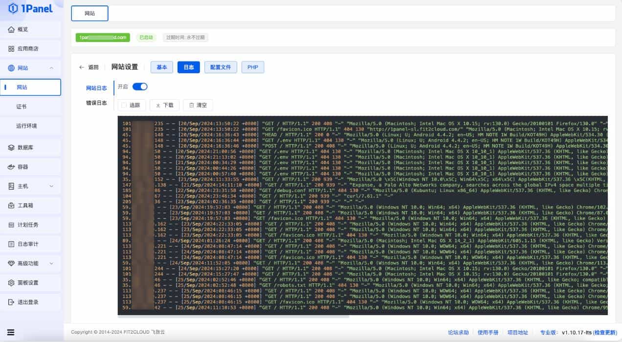 1Panel面板网站其他设置