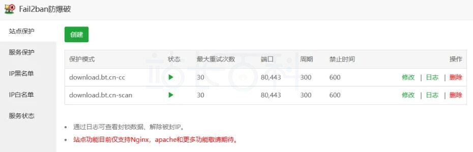 宝塔面板Fail2ban插件