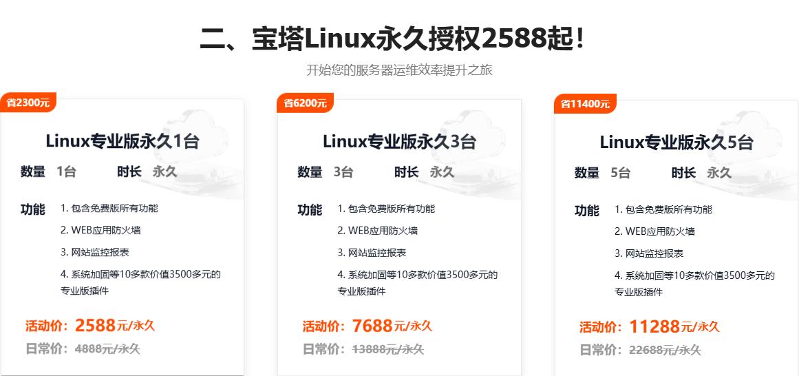 宝塔面板十周年庆&开年钜惠 Linux企业版低至999元/年 2888元红包限时领
