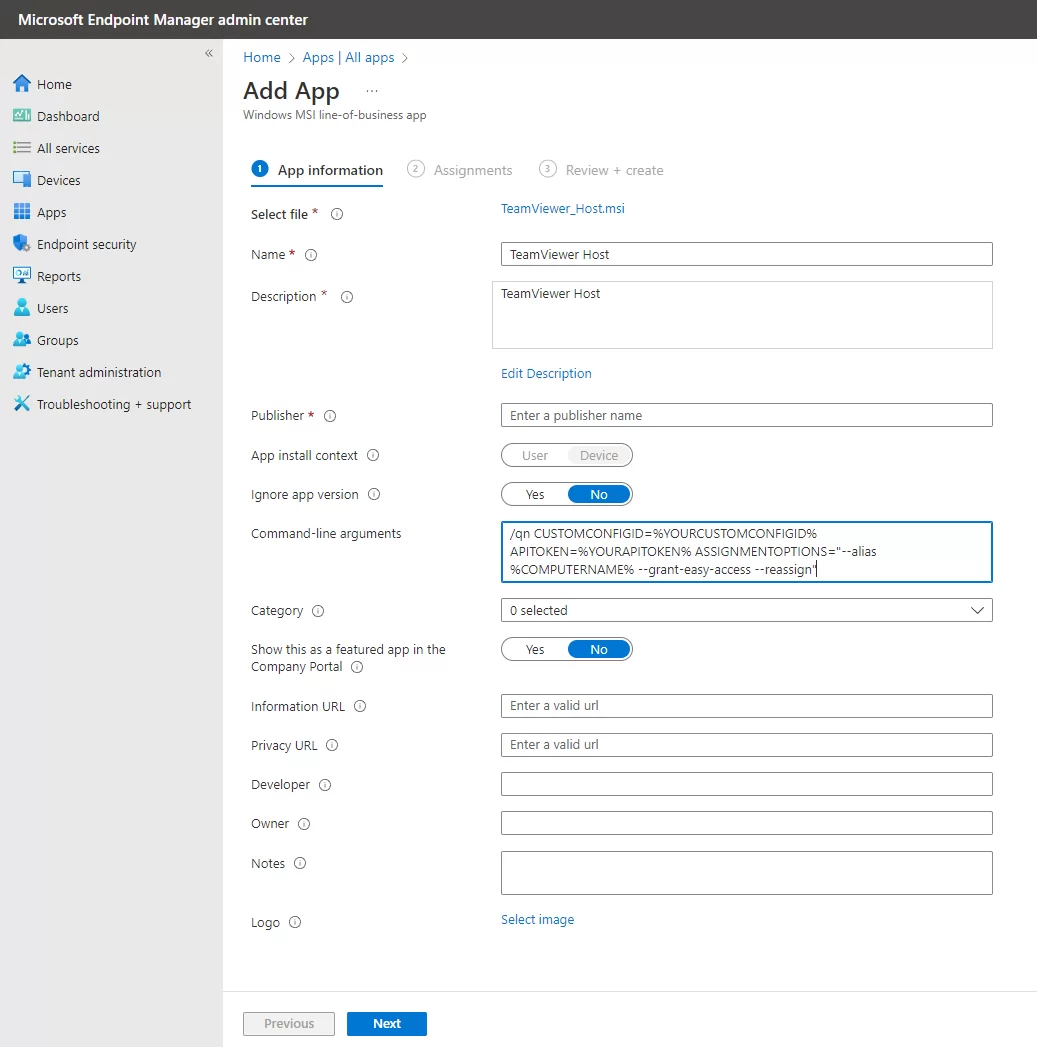 TeamViewer Intune配置