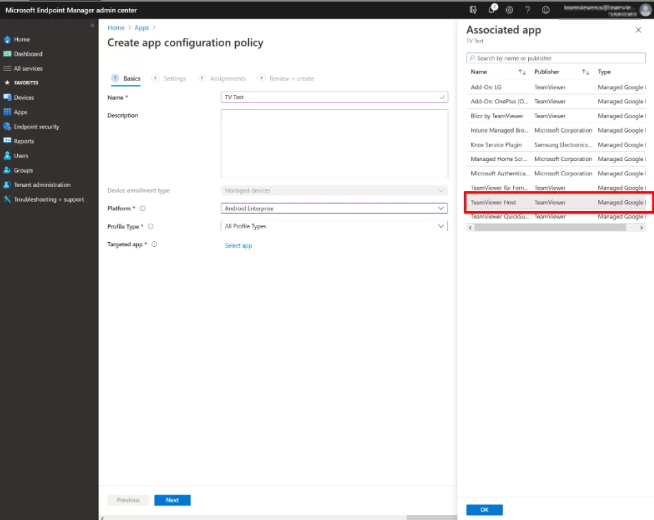 TeamViewer Intune配置