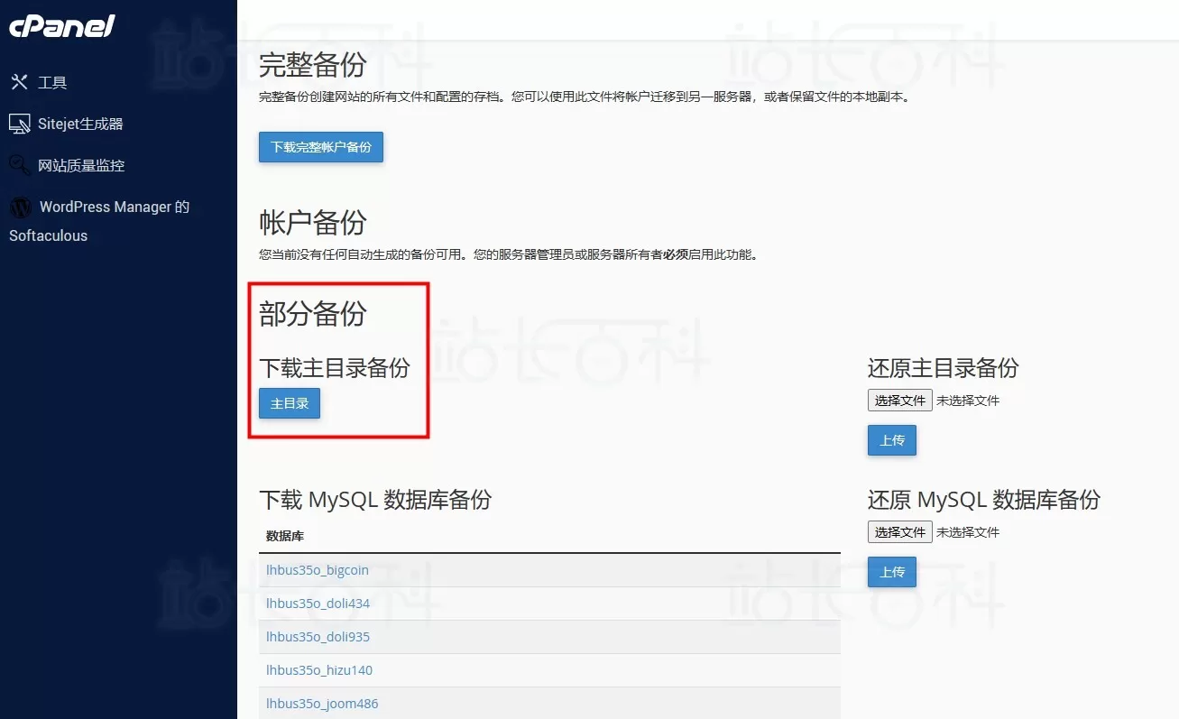 cPanel面板备份