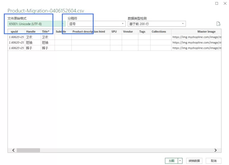 SHOPLINE商品表格乱码